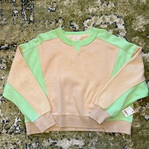 Colorblock Intercept Sweater - Beige and Green Free People Movement NWT